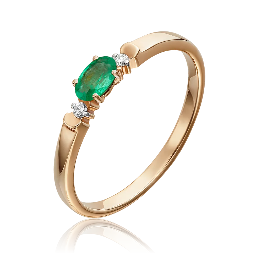Кольцо из красного золота с изумрудом и бриллиантами 01-0777-00-106-1110-30