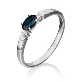 Кольцо из белого золота с сапфиром и бриллиантами
