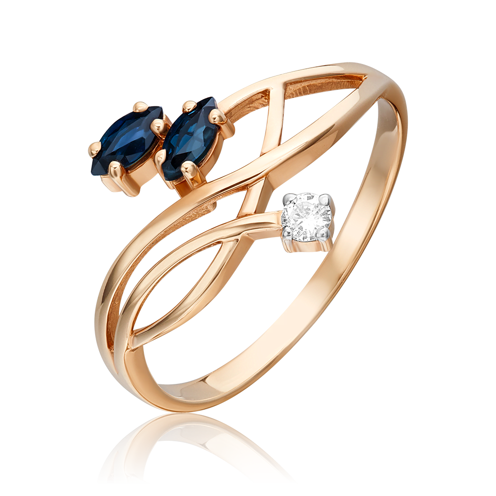 Кольцо из красного золота с сапфирами и бриллиантом 01-0781-00-105-1110-30