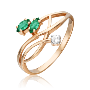 Кольцо из красного золота с изумрудами и бриллиантом 01-0781-00-106-1110-30