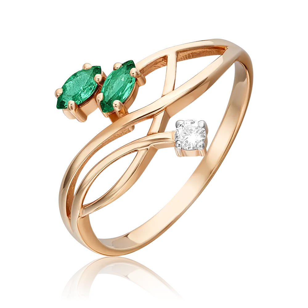 Кольцо из красного золота с изумрудами и бриллиантом 01-0781-00-106-1110-30