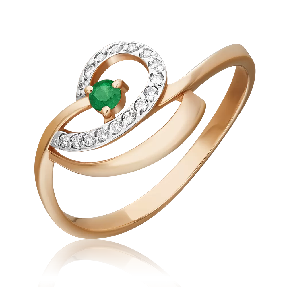 Кольцо из красного золота с изумрудом и бриллиантами 01-0797-00-106-1110-30