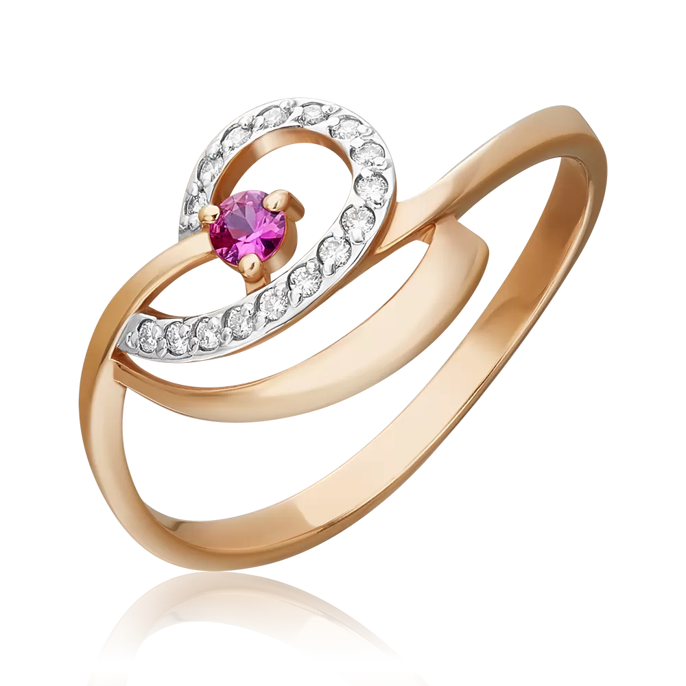 Кольцо из красного золота с рубином и бриллиантами 01-0797-00-107-1110-30