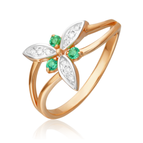 Кольцо из красного золота с изумрудами и бриллиантами 01-0799-00-106-1110-30