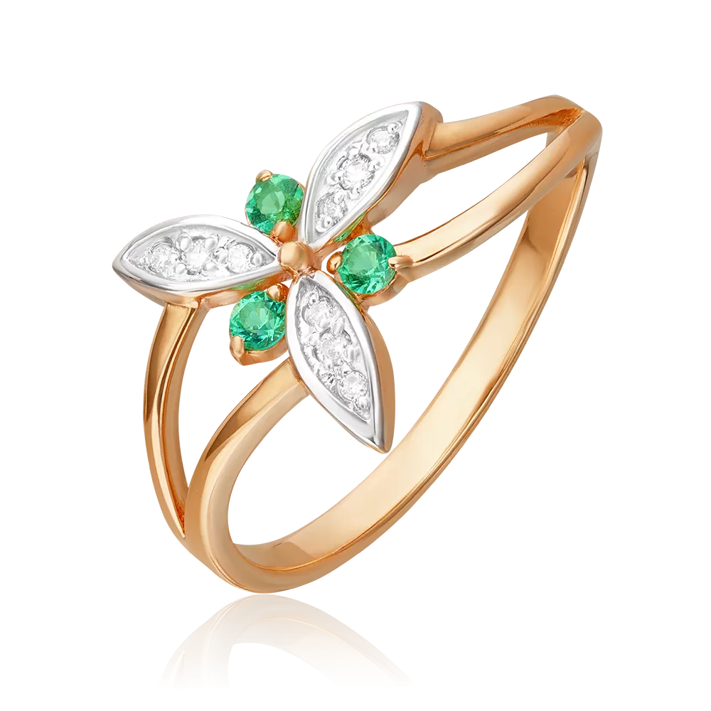 Кольцо из красного золота с изумрудами и бриллиантами 01-0799-00-106-1110-30
