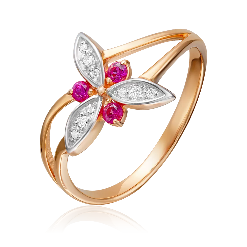 Кольцо из красного золота с рубинами и бриллиантами 01-0799-00-107-1110-30