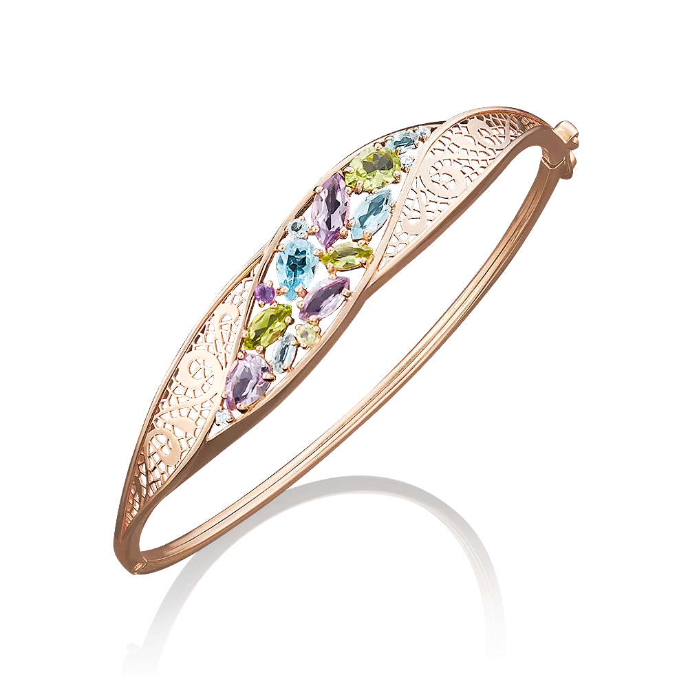 Браслет жесткий из красного золота с миксом камней 05-0534-00-248-1110-46