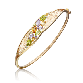 Браслет жесткий из лимонного золота с миксом камней 05-0534-00-251-1130-46