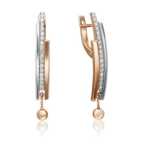 Серьги с английским замком из комбинированного золота с фианитами 02-4354-00-401-1111-24