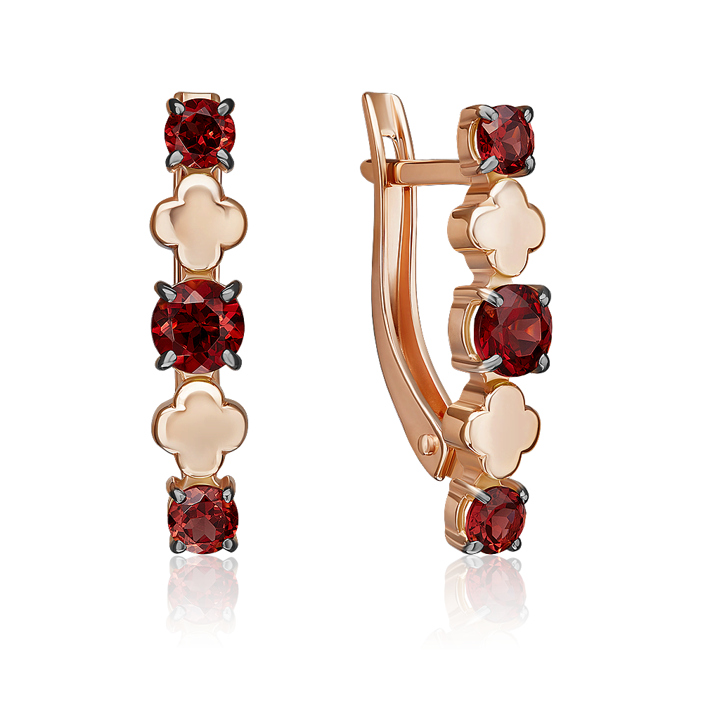 Серьги с английским замком из красного золота с гранатами 02-5406-00-204-1110