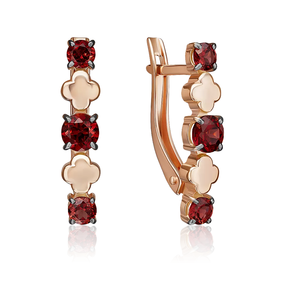 Серьги с английским замком из красного золота с гранатами 02-5406-00-204-1110