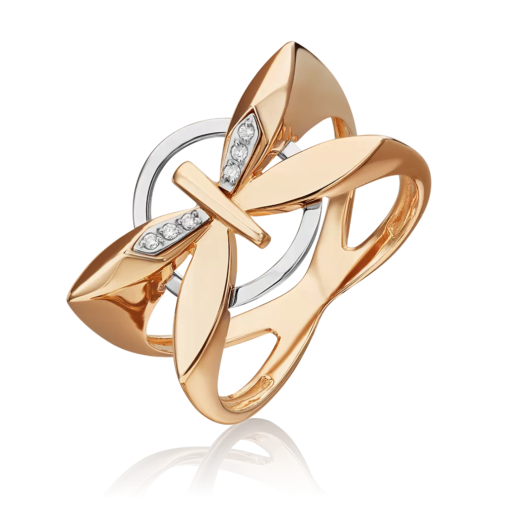 Кольцо «Стрекоза. Ценность настоящего» из комбинированного золота с бриллиантами 01-5493-00-101-1111
