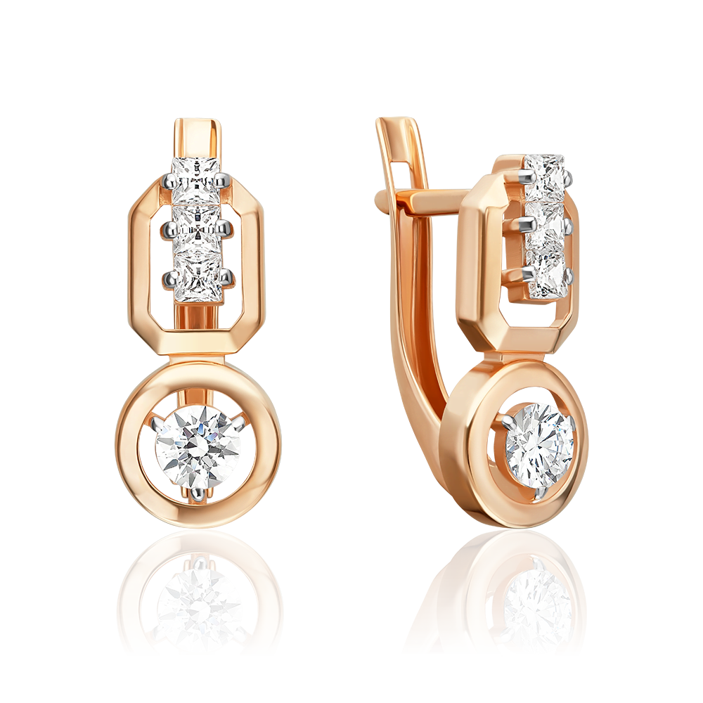Серьги с английским замком из красного золота с фианитами 02-5664-00-401-1110