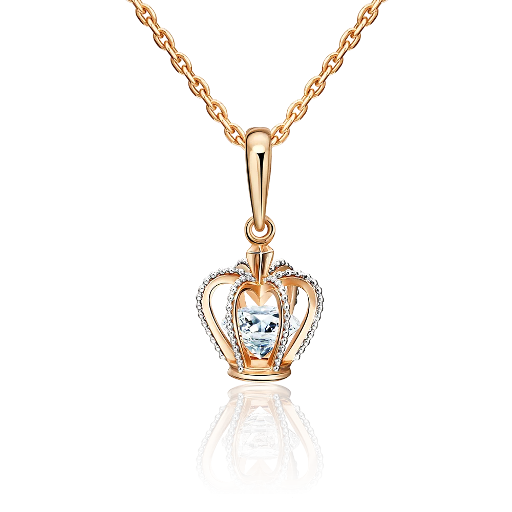 Подвеска «Корона» из комбинированного золота с фианитом 03-3103-00-401-1111