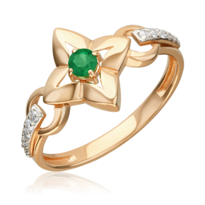 Кольцо из красного золота с изумрудом и бриллиантами 01-5877-00-106-1110