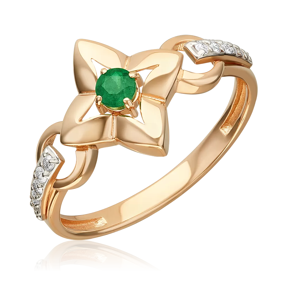 Кольцо из красного золота с изумрудом и бриллиантами 01-5877-00-106-1110