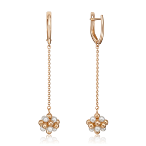 Серьги с английским замком из красного золота с жемчугом культивированным 02-4456-00-301-1110-31