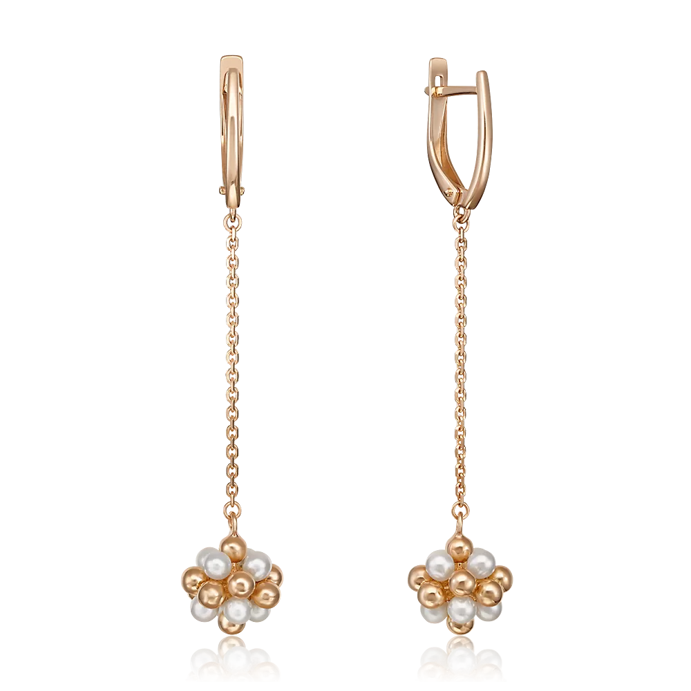 Серьги с английским замком из красного золота с жемчугом культивированным 02-4456-00-301-1110-31