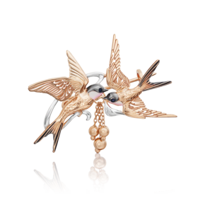 Брошь «Ласточки» из красного золота с эмалью 04-0178-00-000-1110-48