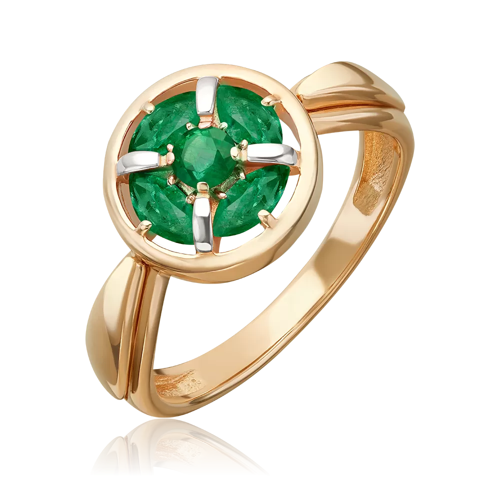 Кольцо из красного золота с изумрудами 01-5885-00-103-1110