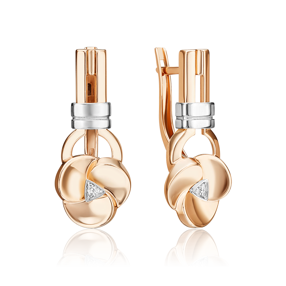Серьги с английским замком из комбинированного золота с бриллиантами 02-5015-00-101-1111