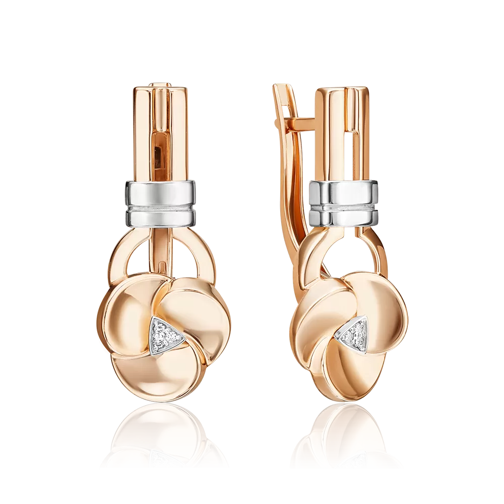 Серьги с английским замком из комбинированного золота с бриллиантами 02-5015-00-101-1111