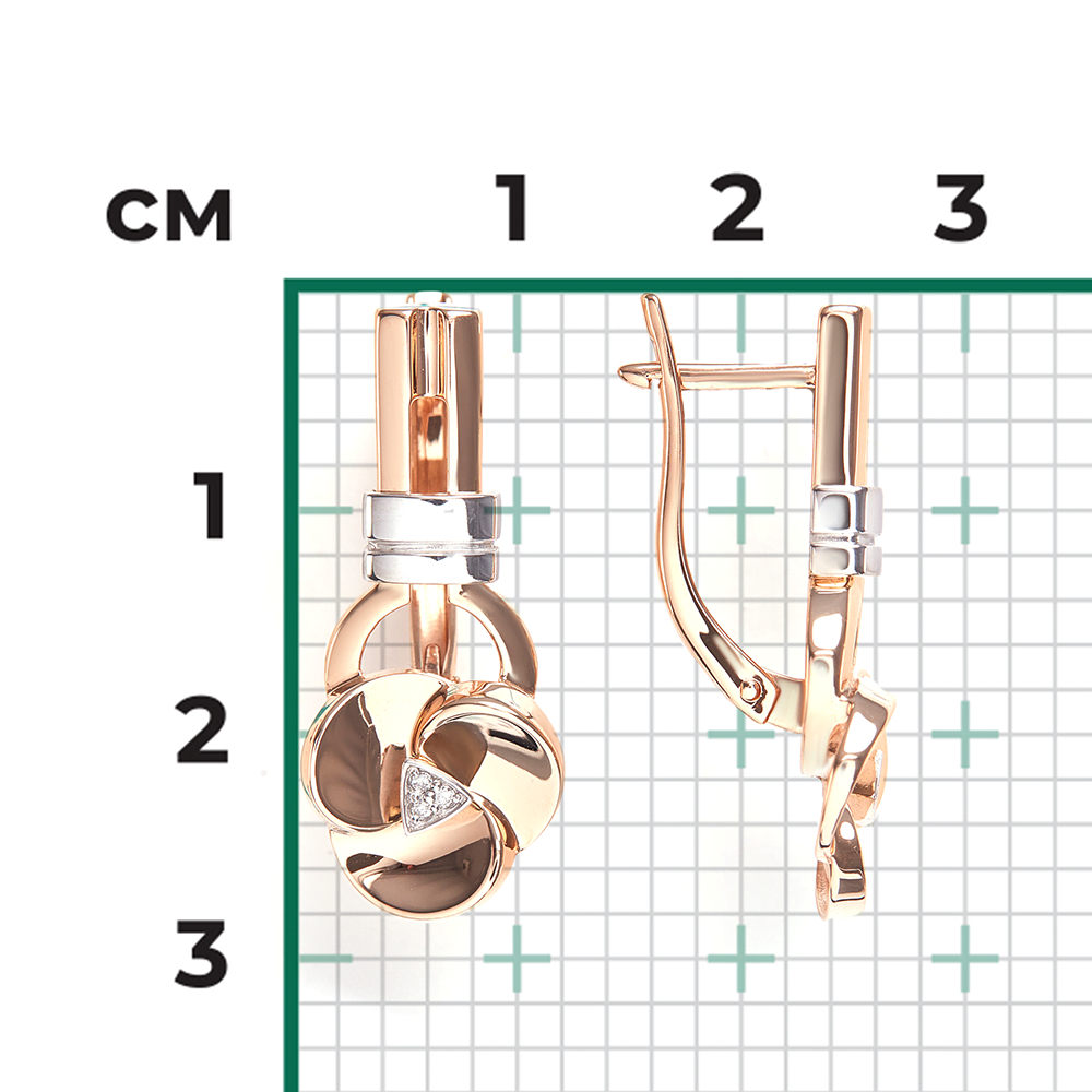 Серьги с английским замком из комбинированного золота с бриллиантами 02-5015-00-101-1111
