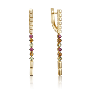 Серьги с английским замком из лимонного золота с миксом камней 02-4287-00-219-1130-57