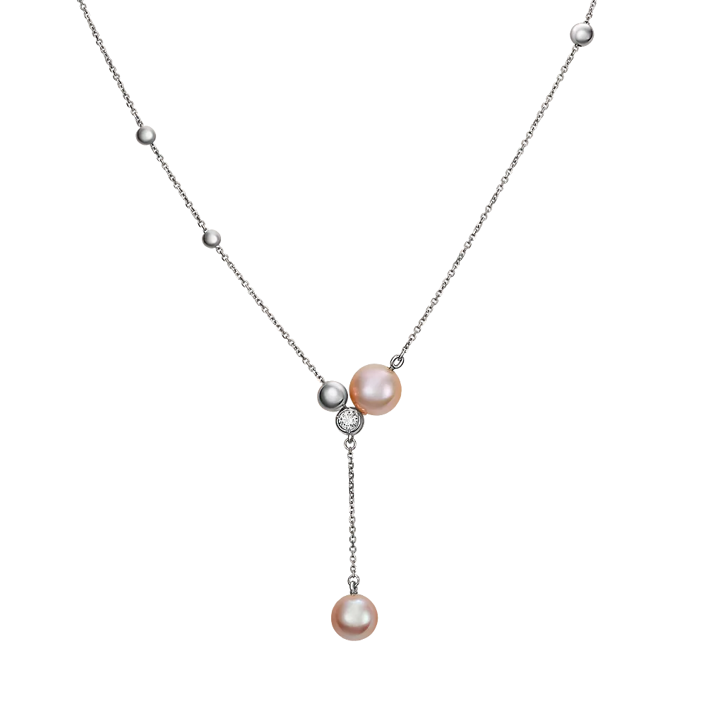 Колье из белого золота с жемчугом культивированным и фианитом 07-0214-00-307-1120-31