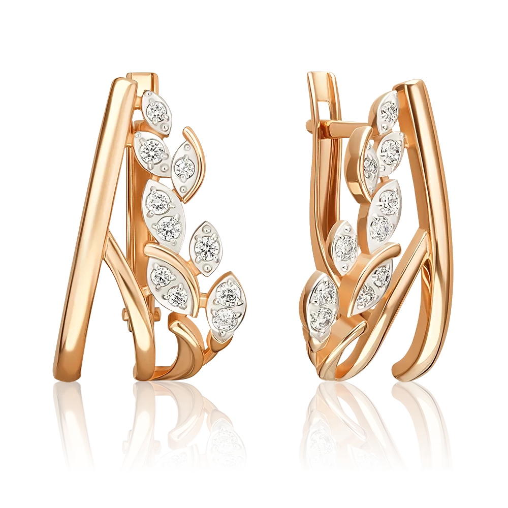 Серьги «Золотые ветви» с английским замком из красного золота с фианитами 02-5534-00-401-1110