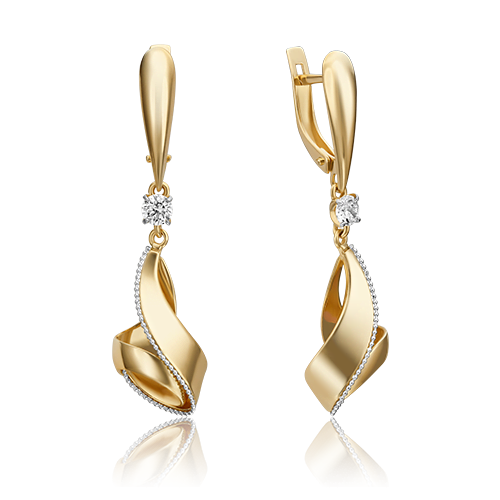 Серьги с английским замком из комбинированного золота с фианитом 02-4520-00-501-1121-38