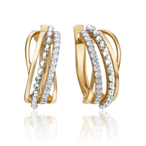 Серьги с английским замком из комбинированного золота с фианитами 02-4533-00-401-1121-24