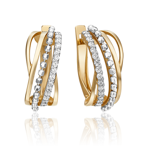 Серьги с английским замком из комбинированного золота с фианитами 02-4533-00-401-1121-24