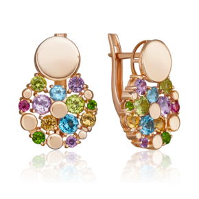 Серьги с английским замком из красного золота с миксом камней 02-5404-00-717-1110