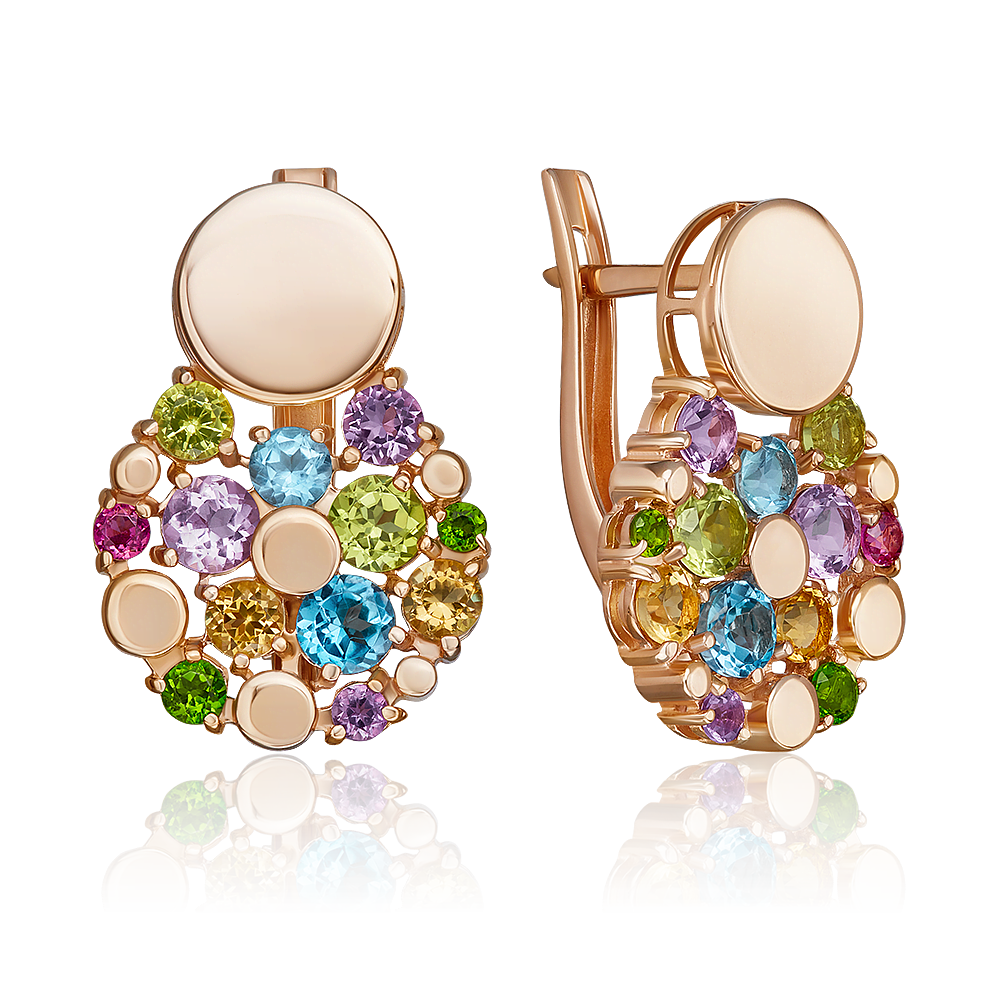 Серьги с английским замком из красного золота с миксом камней 02-5404-00-717-1110