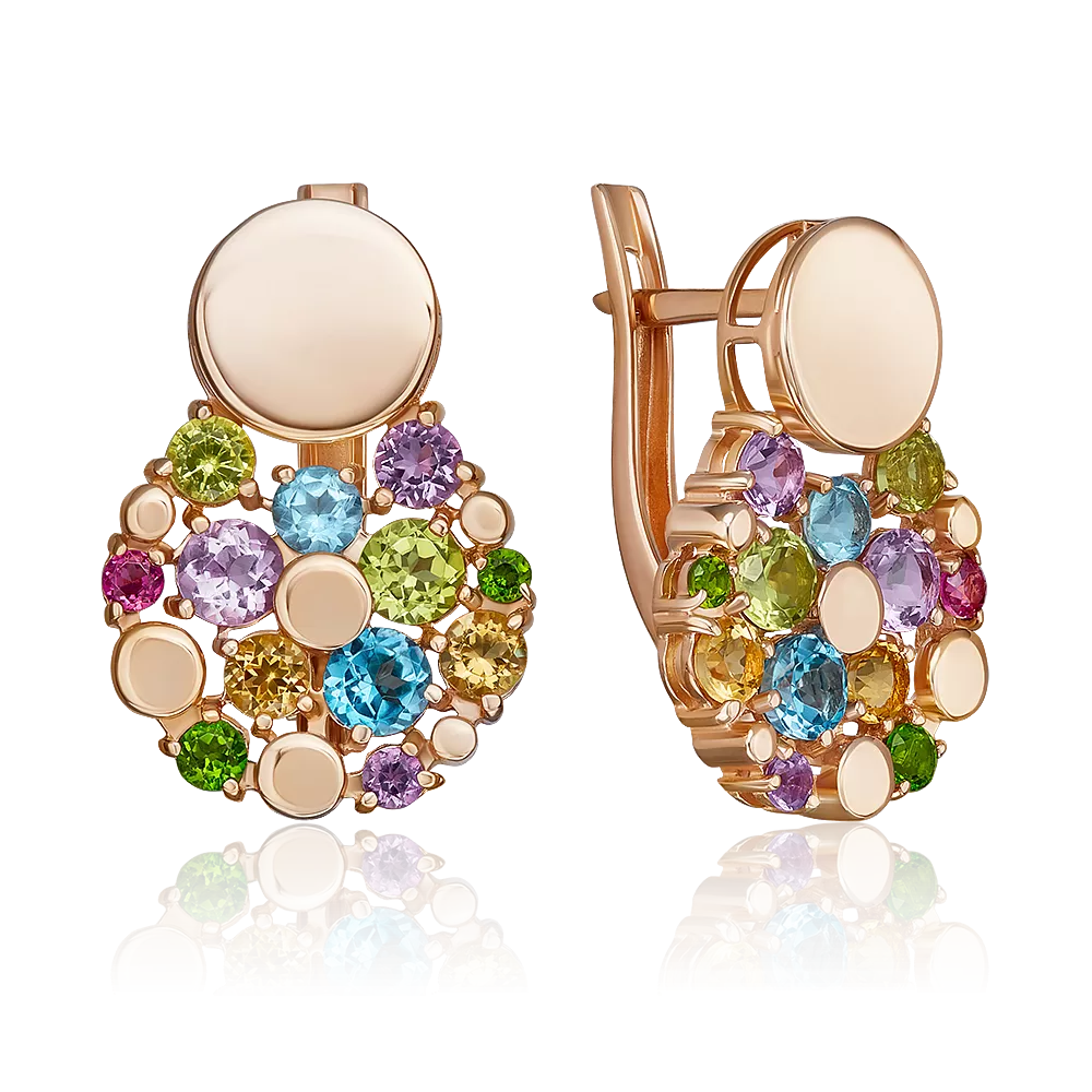 Серьги с английским замком из красного золота с миксом камней 02-5404-00-717-1110