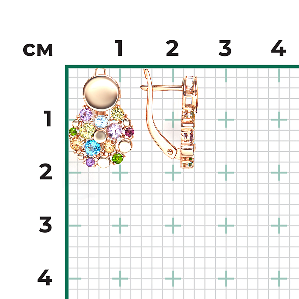 Серьги с английским замком из красного золота с миксом камней 02-5404-00-717-1110