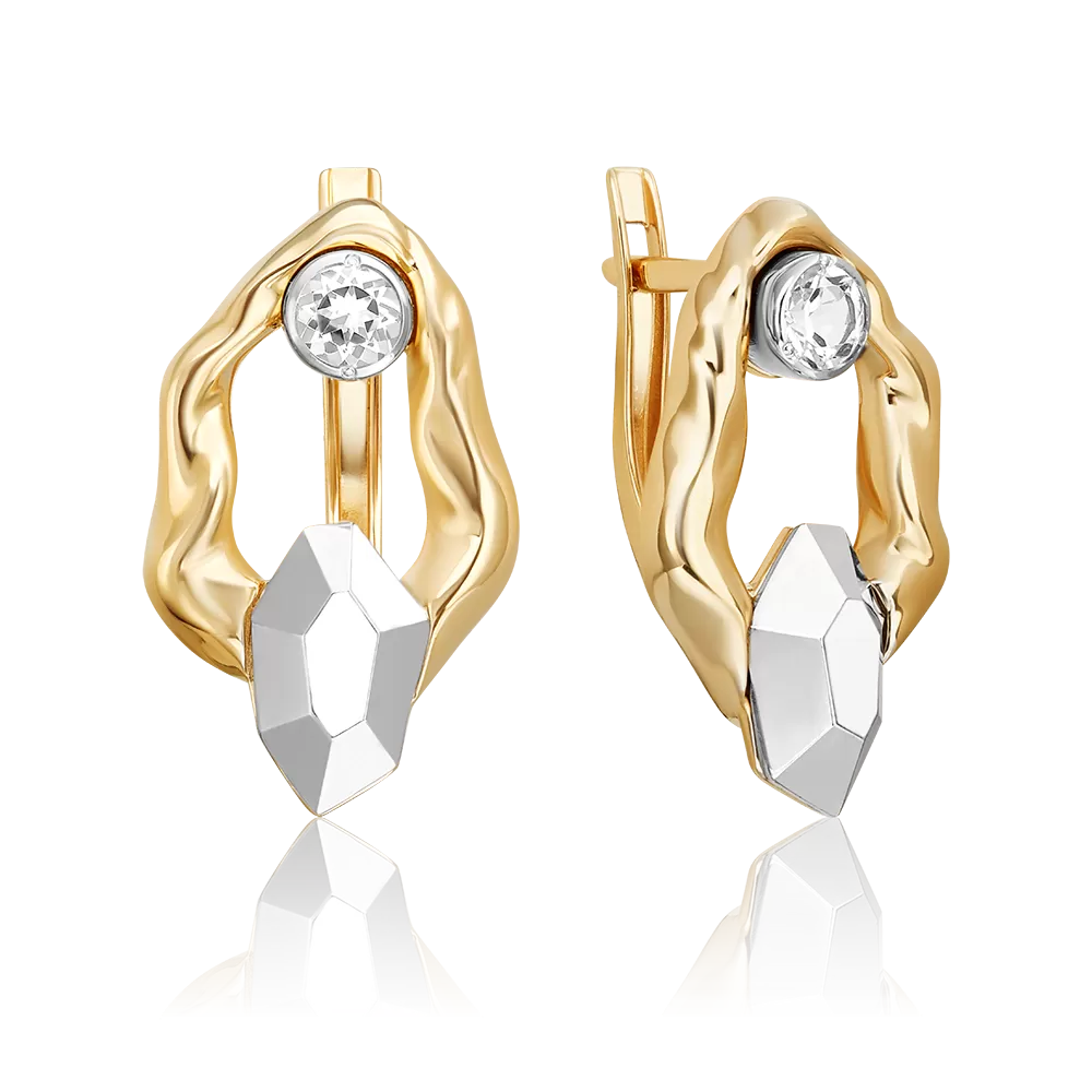 Серьги с английским замком из комбинированного золота с натуральным топазом white 02-5047-00-201-1121