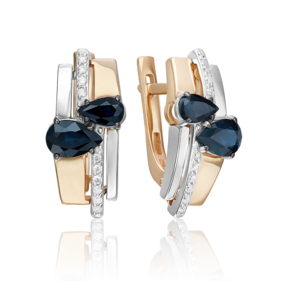 Серьги с английским замком из комбинированного золота с сапфирами и бриллиантами