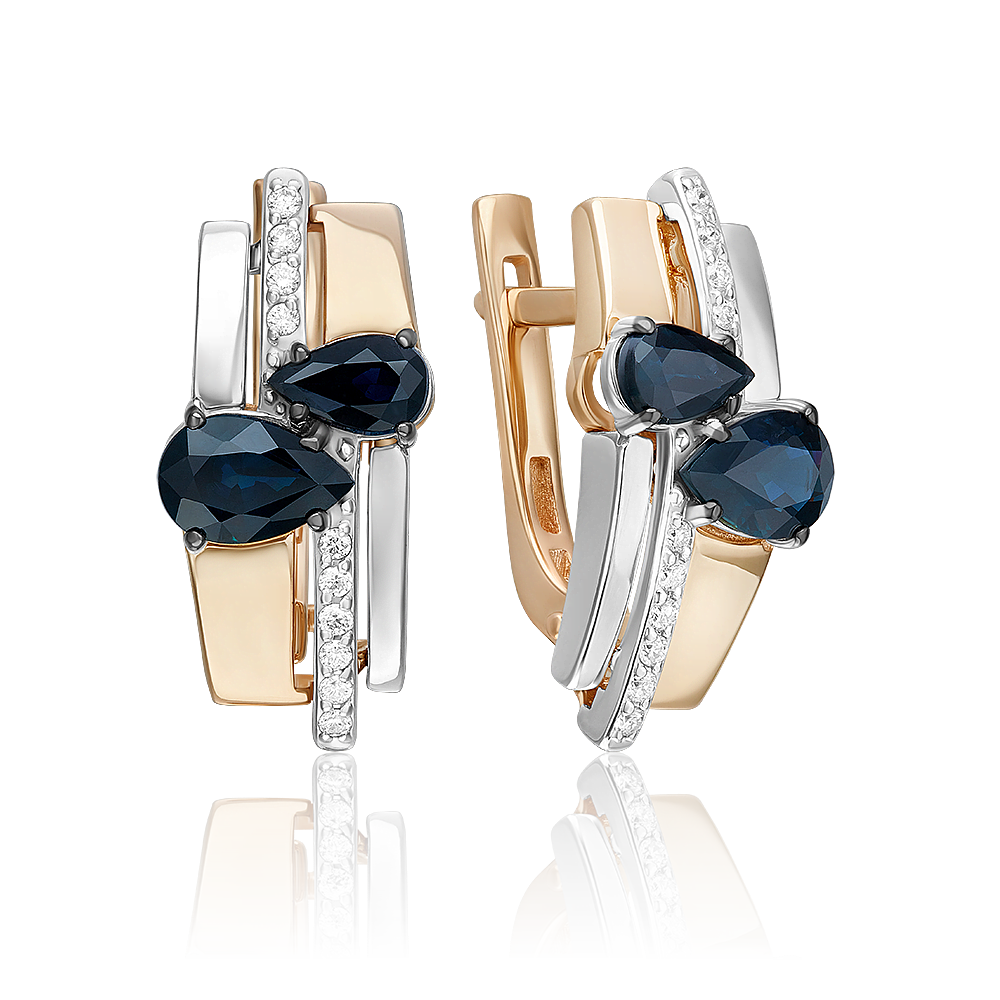 Серьги с английским замком из комбинированного золота с сапфирами и бриллиантами 02-5257-00-105-1111