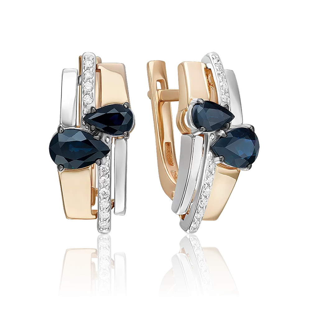 Серьги с английским замком из комбинированного золота с сапфирами и бриллиантами 02-5257-00-105-1111