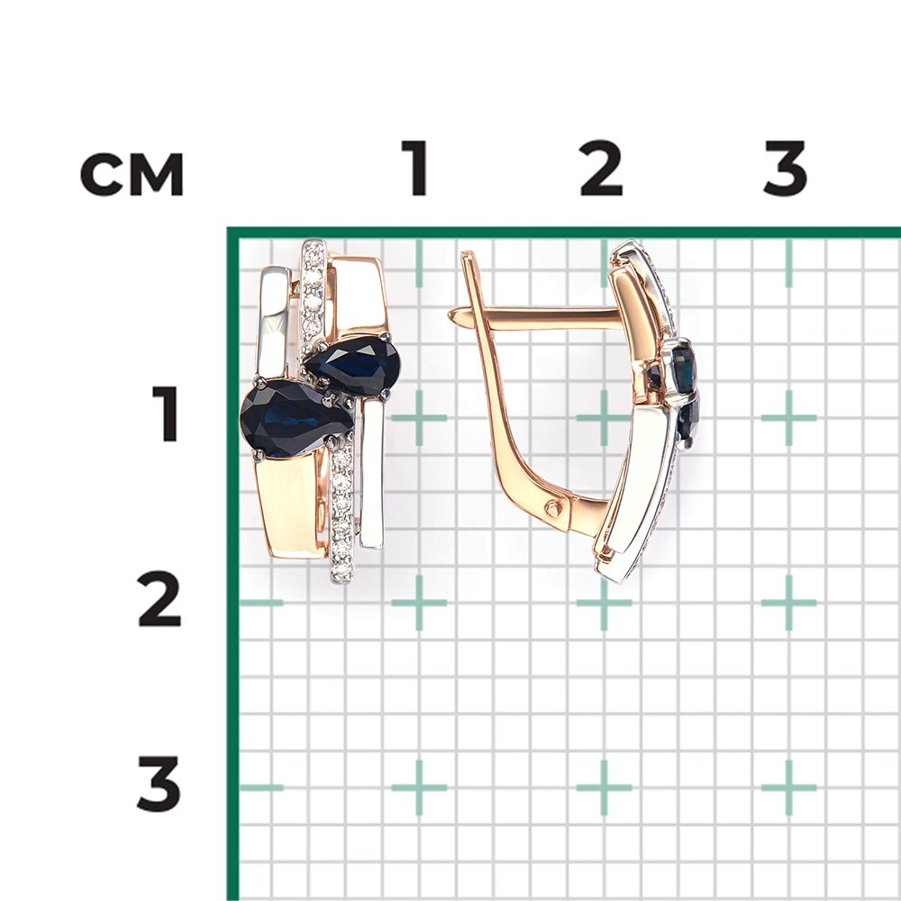 Серьги с английским замком из комбинированного золота с сапфирами и бриллиантами 02-5257-00-105-1111