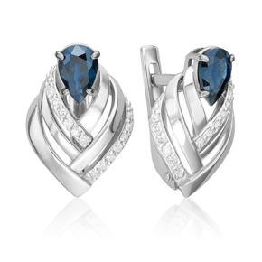 Серьги с английским замком из белого золота с сапфиром и бриллиантами 02-5236-00-105-1120