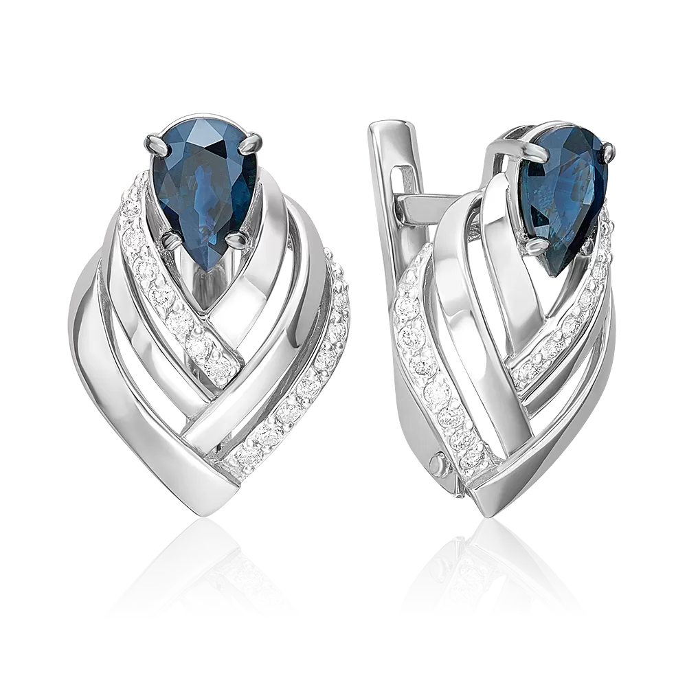 Серьги с английским замком из белого золота с сапфиром и бриллиантами 02-5236-00-105-1120