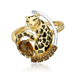 Кольцо «Леопард» из комбинированного золота с эмалью и кварцем дымчатым 01-5883-00-202-1121
