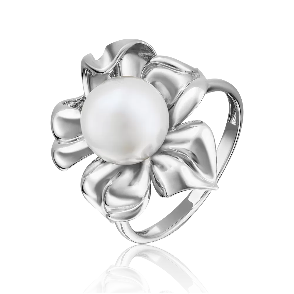 Кольцо «Цветок» из белого золота с жемчугом культивированным 01-4820-00-301-1120-31