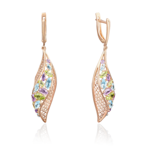 Серьги с английским замком из красного золота с миксом камней 02-3677-00-295-1110-46