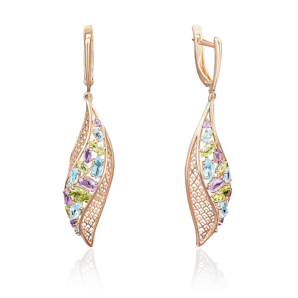 Серьги с английским замком из красного золота с миксом камней 02-3677-00-295-1110-46