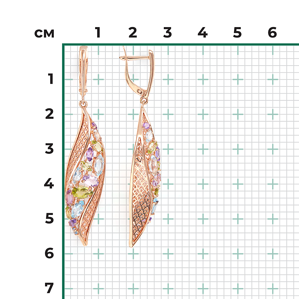 Серьги с английским замком из красного золота с миксом камней 02-3677-00-295-1110-46