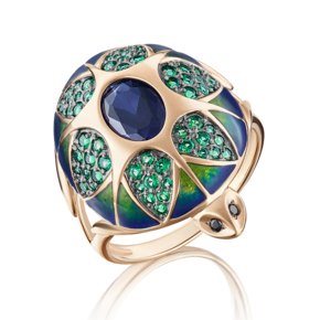 Кольцо «Черепаха» из красного золота с корундом синт., фианитами и эмалью 01-4840-00-294-1110-46